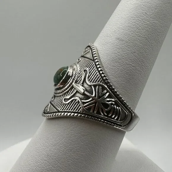 Sterling silver, marked "GSX" turquoise round cabochon ring! - Picture 5 of 10